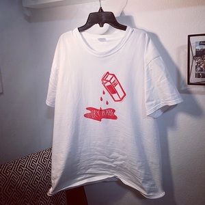 CRY BABY BLOCK PRINT RED INK WHITE LARGE HEAVYWEIGHT SHIRT MILK SPILL